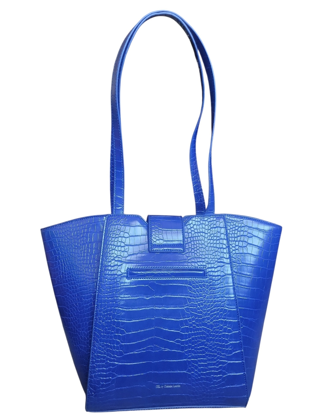 Cobalt blue tote bag with crocodile embossing and logo detail - Picture 10 of 16